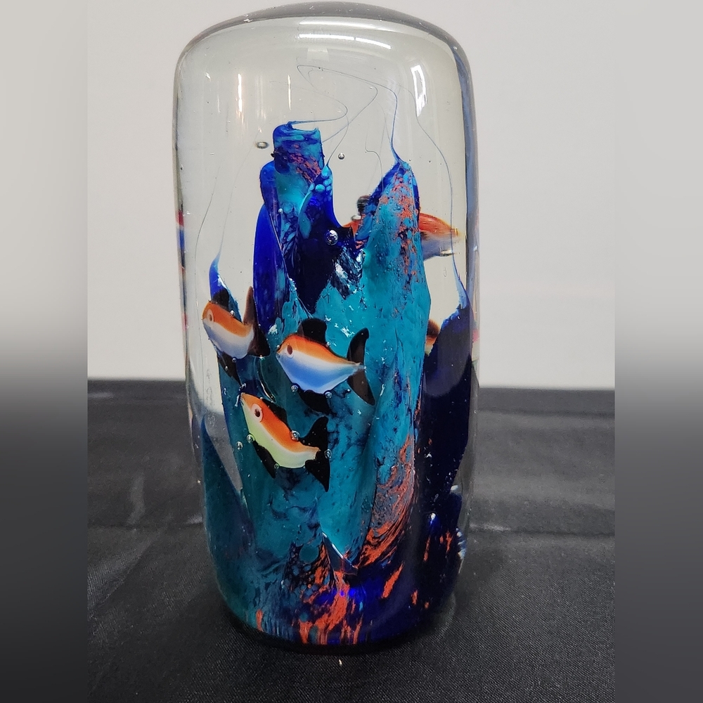 Tropical Art Glass Coral Reef And Fish Aquarium Bubbles Paperweight Decor Office - Picture 4 of 11